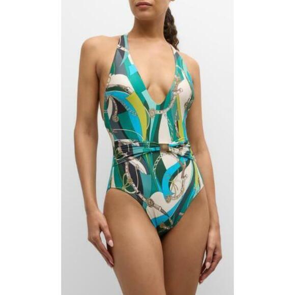 L’AGENCE Other - L’AGENCE One -Piece Swimsuit Chain Print Plunge Belted XL NWT